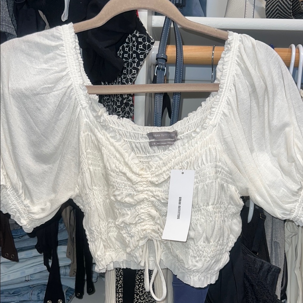 Urban Outfitters White Puff Sleeve Crop Blouse